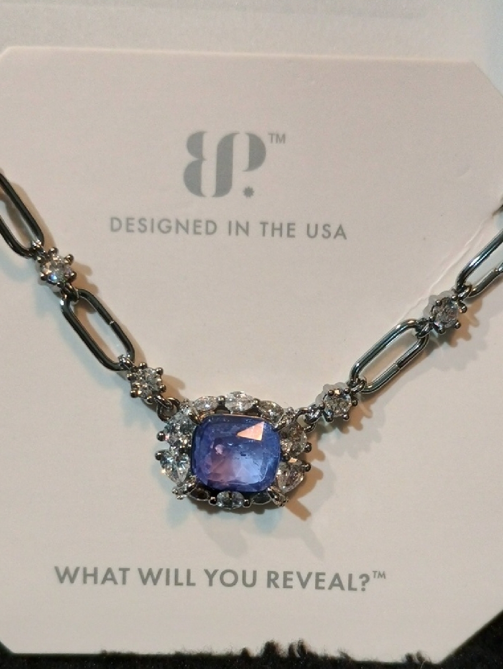 bp Silver Necklace with Purple Cushion Center Stone by bp